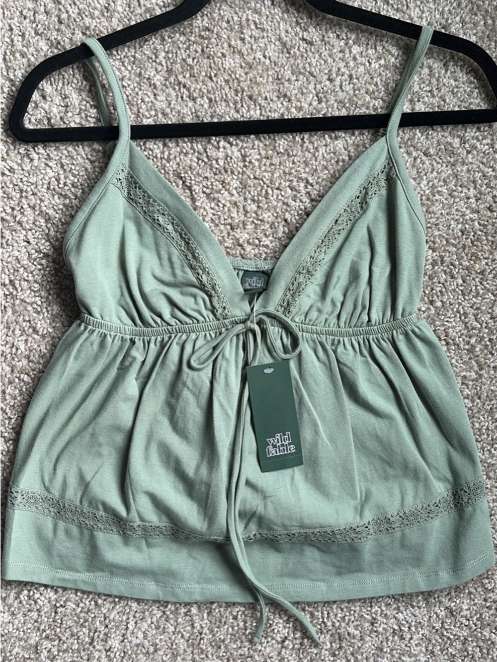 wild fable sage green lace-trim cami NWT